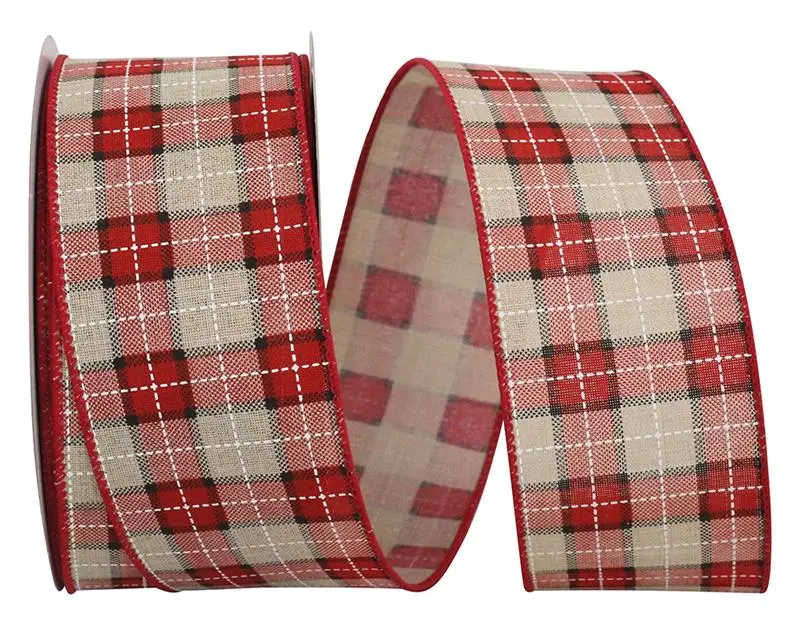 STITCHED LINEN PLAID LAUREN NATURAL