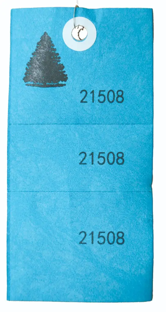 3 Part Tree Tag Blue w/ Wire.  Bundles of 100. Weather Proof Material.
