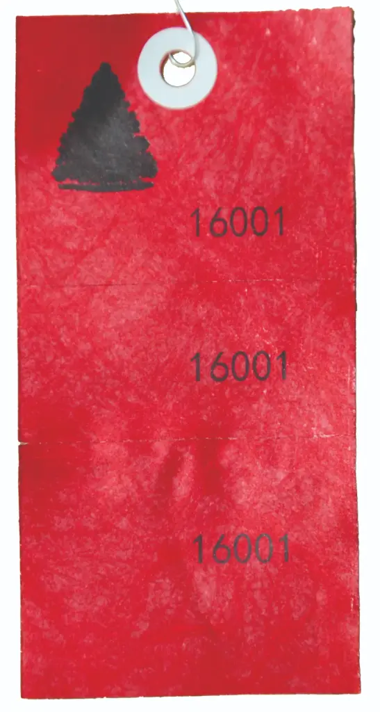 3 Part Tree Tag Red w/ Wire. Bundles of 100.Weather Proof Material.  