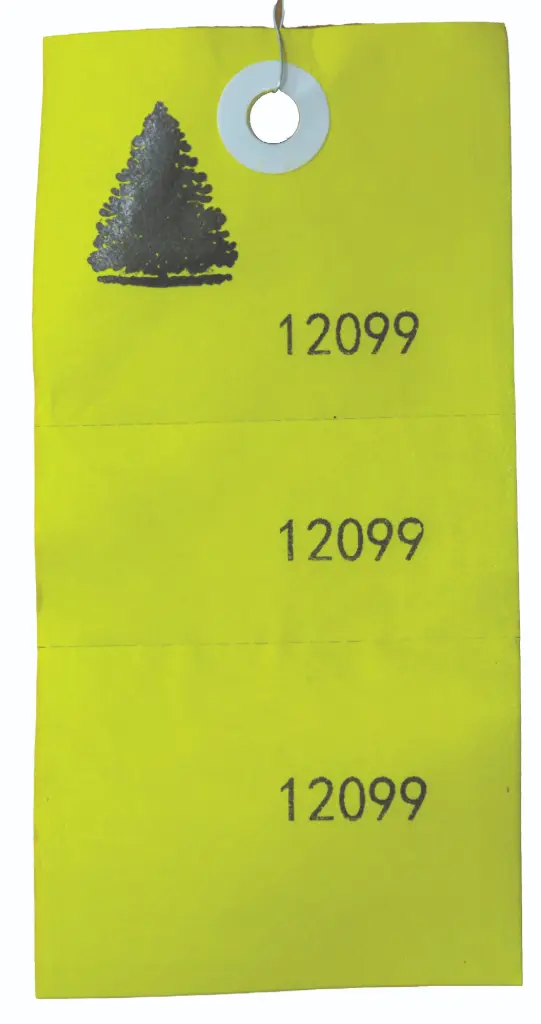 3 Part Tree Tag Yellow w/ Wire. Bundles of 100. Weather Proof Material.