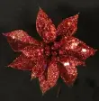 [XP1012RED] 4" RED SPARKLE GLITTER POINTSETTA PICK (DOZEN)