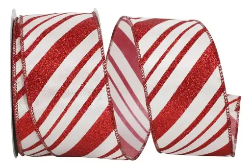 [92783W-695-40H] GLITTER CANDY CANE STRIPE WIRED EDGE