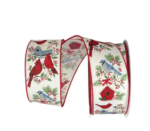 [93293W-725-40H] BIRDS HOUSE LINEN SPARKLE WIRED EDGE, CREAM2-1/2inch, 20yds