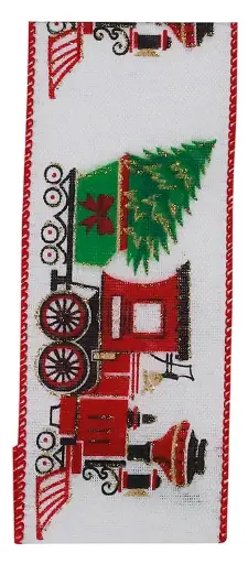[93380W-001-40H] TRAIN WITH CHRISTMAS TREE LINEN 2 1/2" X 10 Yd