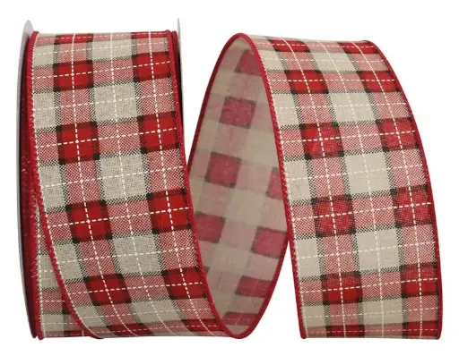 [93489W-663-40H] STITCHED LINEN PLAID LAUREN NATURAL